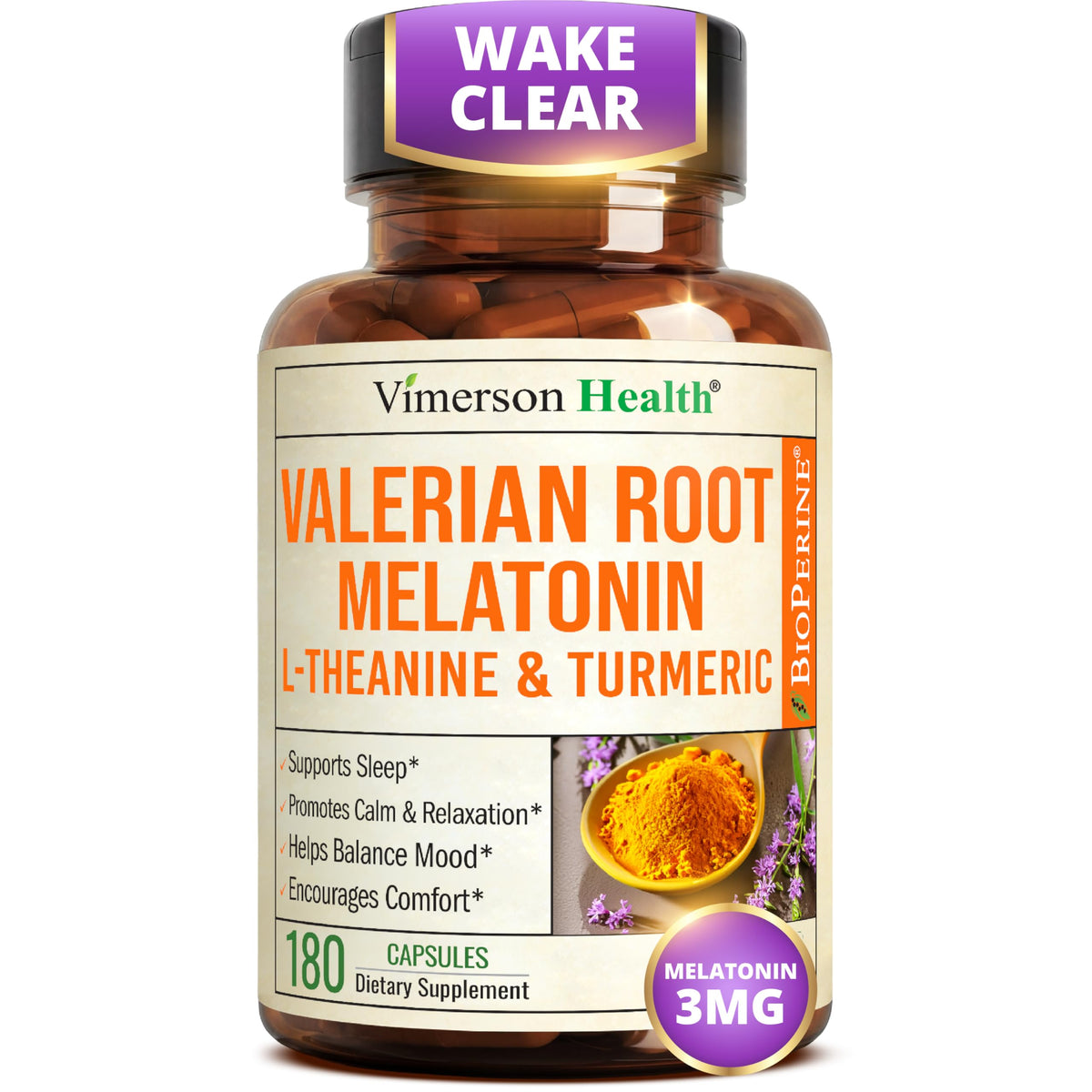 Melatonin 3mg + Valerian Root Capsules – Natural Sleep Aid for Adults 60Ct
