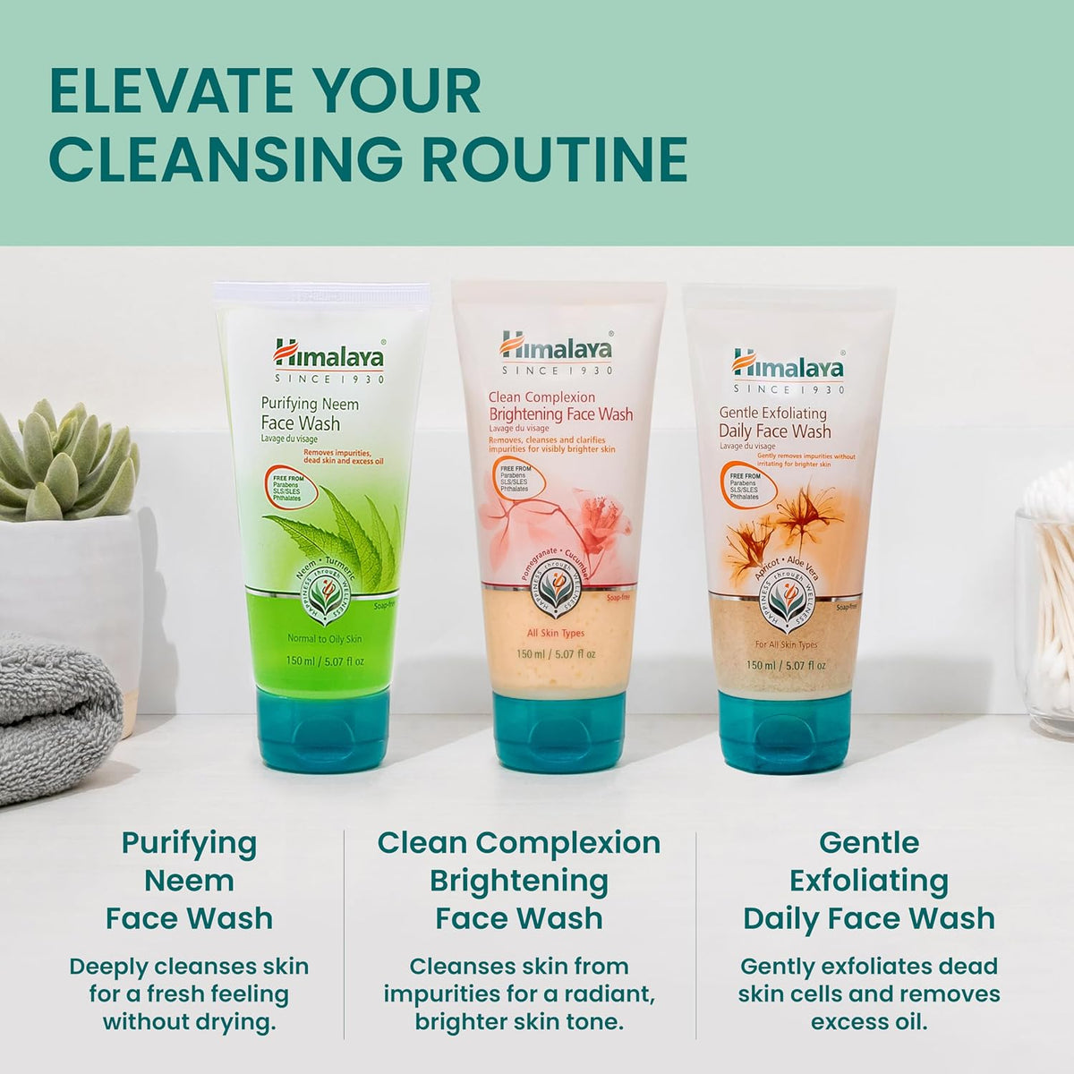 Himalaya Clean Complexion Brightening Face Wash for Bright Clean Skin, For All Skin Types, Free from Parabens, SLS, and Phthalates, 150 ml (5.07 oz)