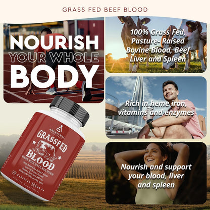 Ancestral Supplements Blood Health Supplement, Organ Formula, 500mg, 180 Ct | Beef blood, spleen and liver supplement supports red and white blood cell formation, immune health and heart health together.
