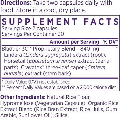 NAOMI Bladder Control Supplement for Women & Men, Bladder 3C™ with Lindera, Horsetail & Three-Leaf Caper, Clinically Shown to Reduce Urinary Frequency & Urgency, 2 Capsules Daily, 60 Capsules