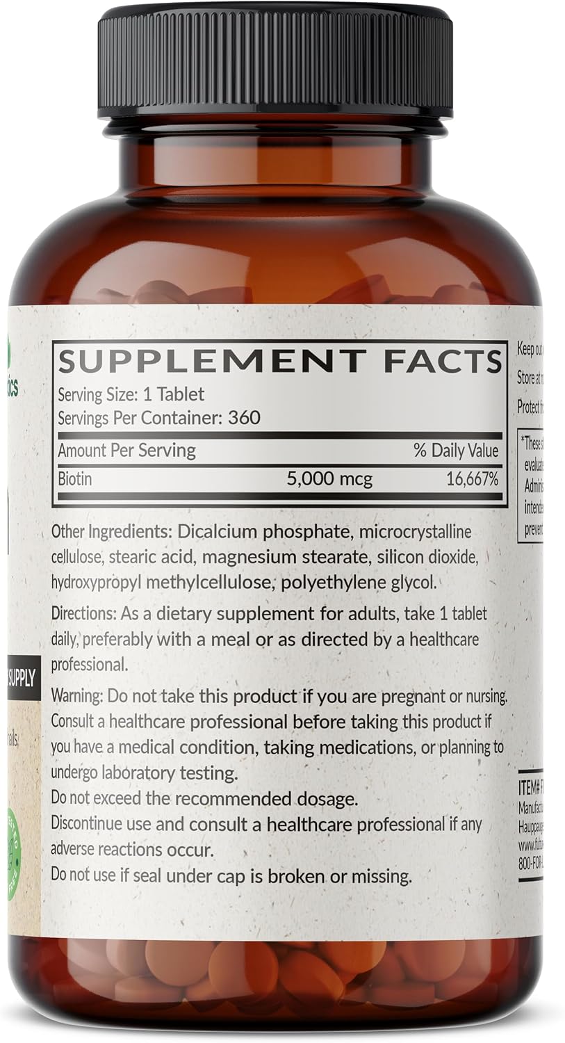 Futurebiotics Biotin 5000 MCG Supports Healthy Hair, Skin, Nails & Energy Production Non-GMO, 360 Vegetarian Tablets