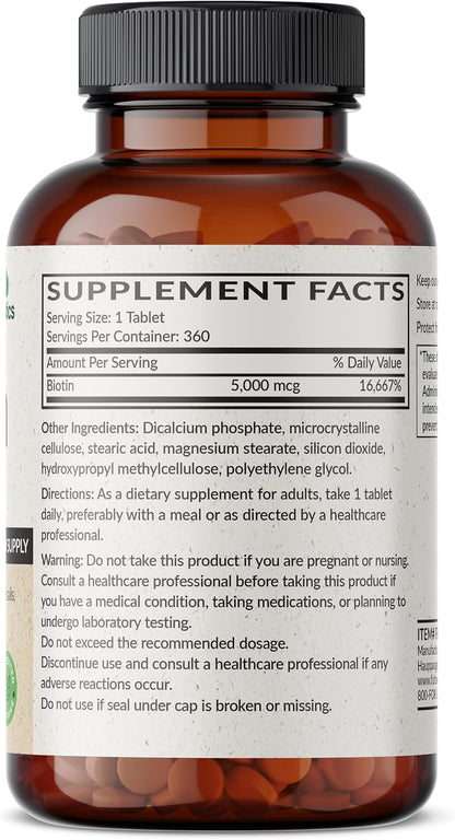 Futurebiotics Biotin 5000 MCG Supports Healthy Hair, Skin, Nails & Energy Production Non-GMO, 360 Vegetarian Tablets