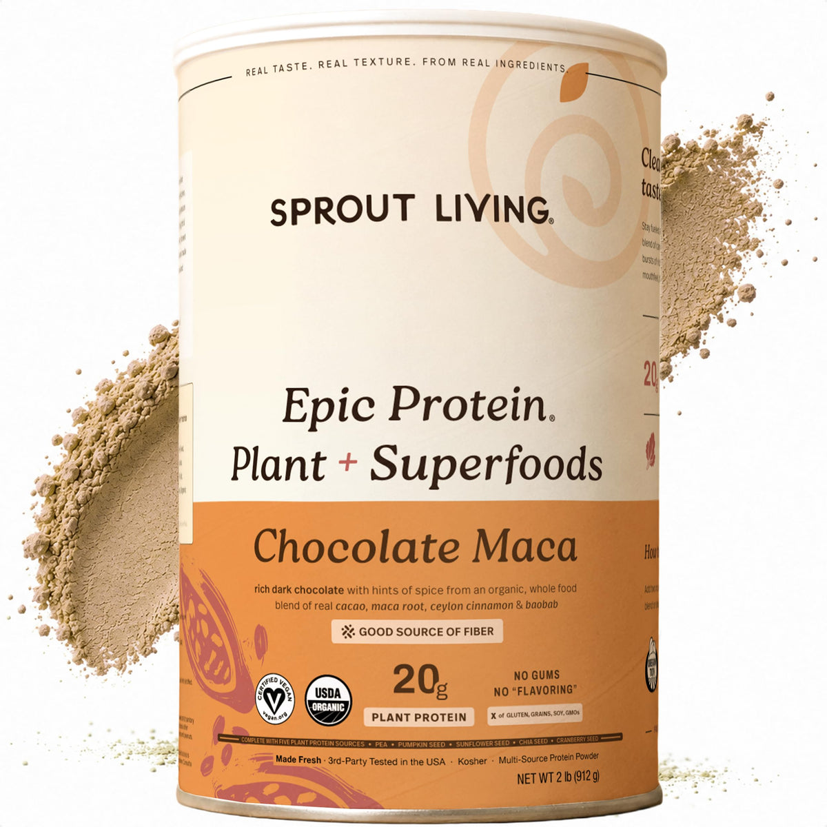 Sprout Living Epic Protein, Plant Based Protein & Superfoods Powder, Vanilla Lucuma Powder | 20 Grams Organic Protein Powder, Vegan, Non Dairy, Non-GMO, Gluten Free, Low Sugar (1 Pound, 12 Servings)