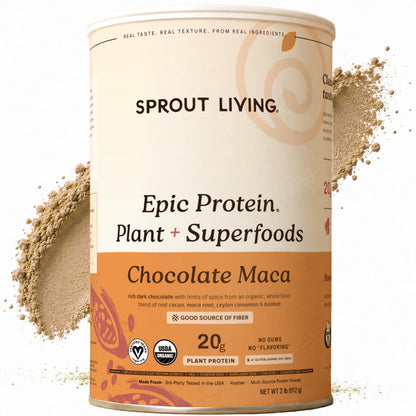 Sprout Living Epic Protein, Plant Based Protein & Superfoods Powder, Vanilla Lucuma Powder | 20 Grams Organic Protein Powder, Vegan, Non Dairy, Non-GMO, Gluten Free, Low Sugar (1 Pound, 12 Servings)