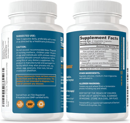 Dr. Tobias Liver 21 Day Cleanse 63 Capsules | Herbal Liver Detox Cleanse | Liver & Digestive Support | Milk Thistle + Dandelion + Artichoke | SOLARPLAST + Enzymes | 21-Day Program