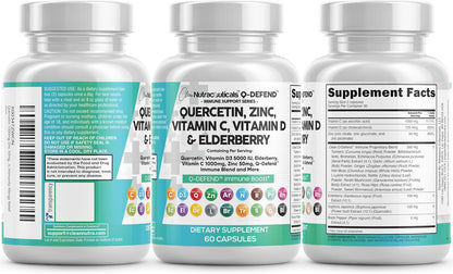 Q Defend Quercetin Supplement with Zinc Vitamin C Vitamin D Elderberry Turmeric Black Pepper Garlic Ginger Sea Moss Lysine Stinging Nettle Reishi Mushroom Immune Support 60 Capsules