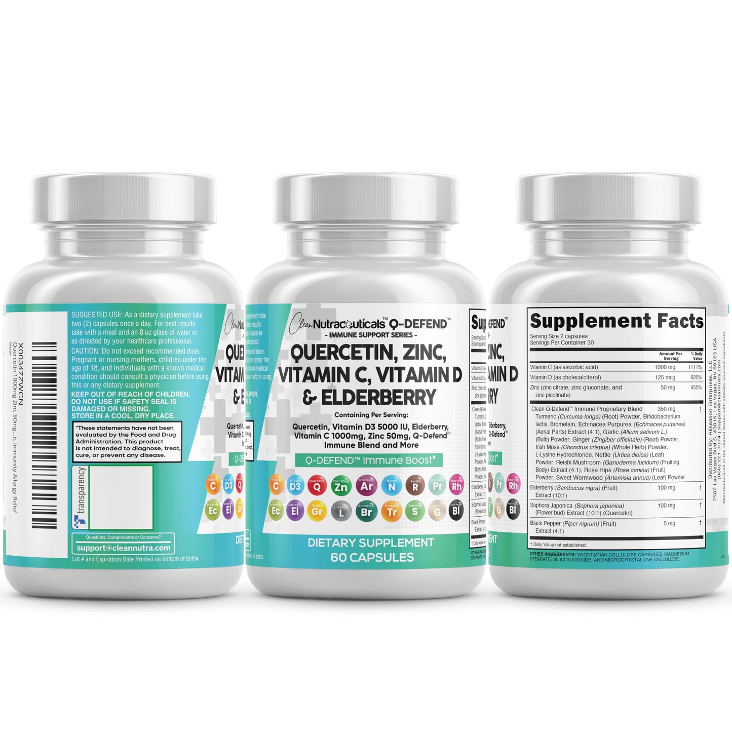 Q Defend Quercetin Supplement with Zinc Vitamin C Vitamin D Elderberry Turmeric Black Pepper Garlic Ginger Sea Moss Lysine Stinging Nettle Reishi Mushroom Immune Support 60 Capsules