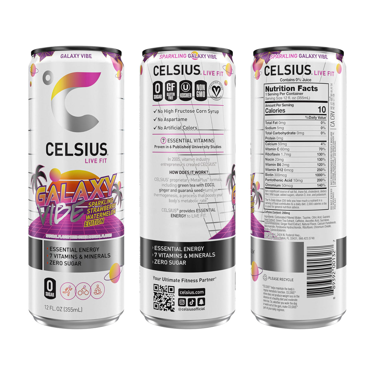 CELSIUS RETRO VIBE Sparkling Sherbet Slush, Sugar Free Energy Drink, 12 Fl Oz (Pack of 12)