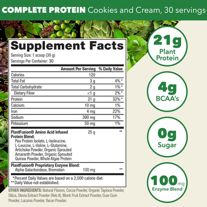 PlantFusion Complete Vegan Protein Powder - Plant Based Protein Powder with BCAAs