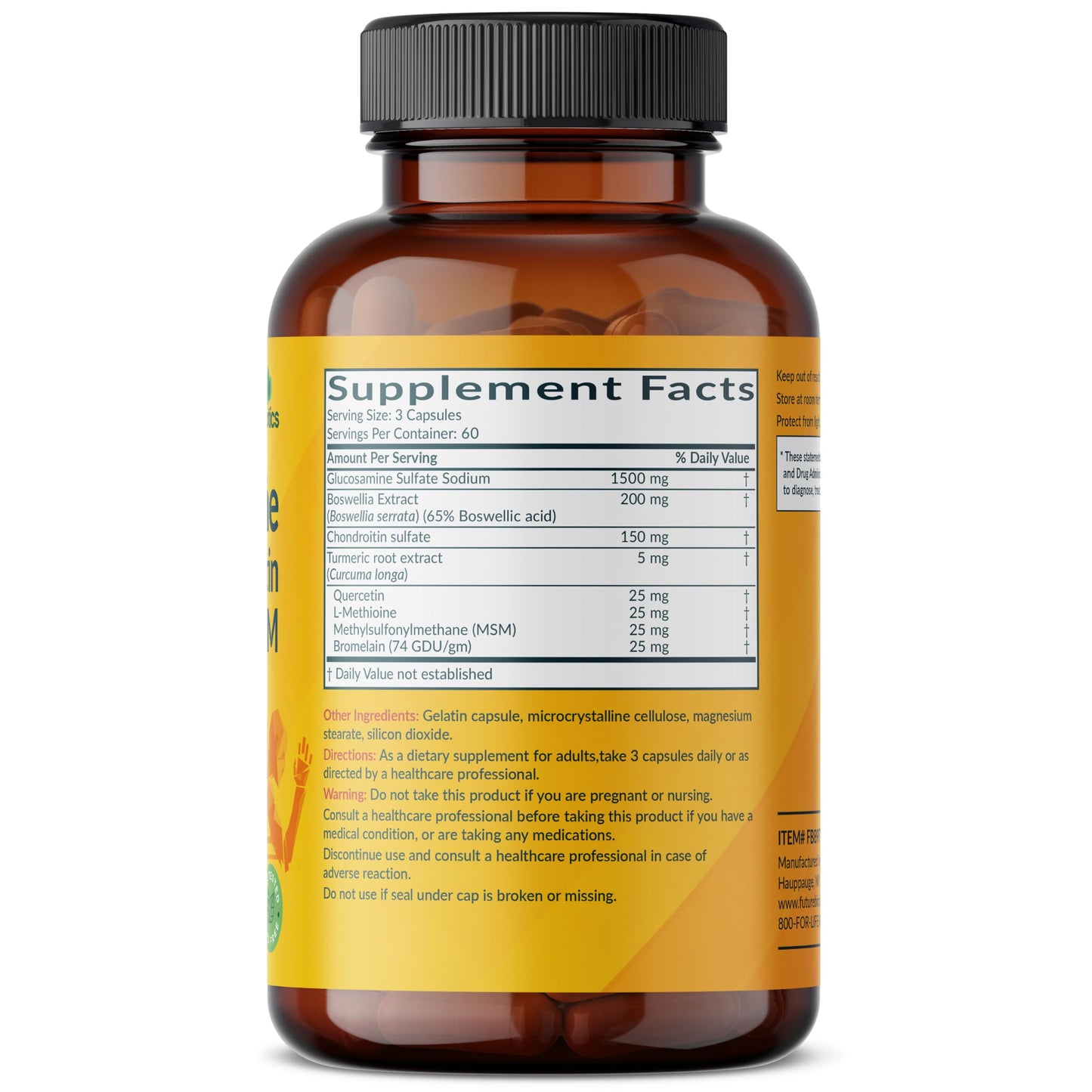 Futurebiotics Glucosamine Chondroitin Turmeric & MSM Advanced Joint Formula, Supports Healthy Joints & Mobility - Non-GMO, 90 Capsules