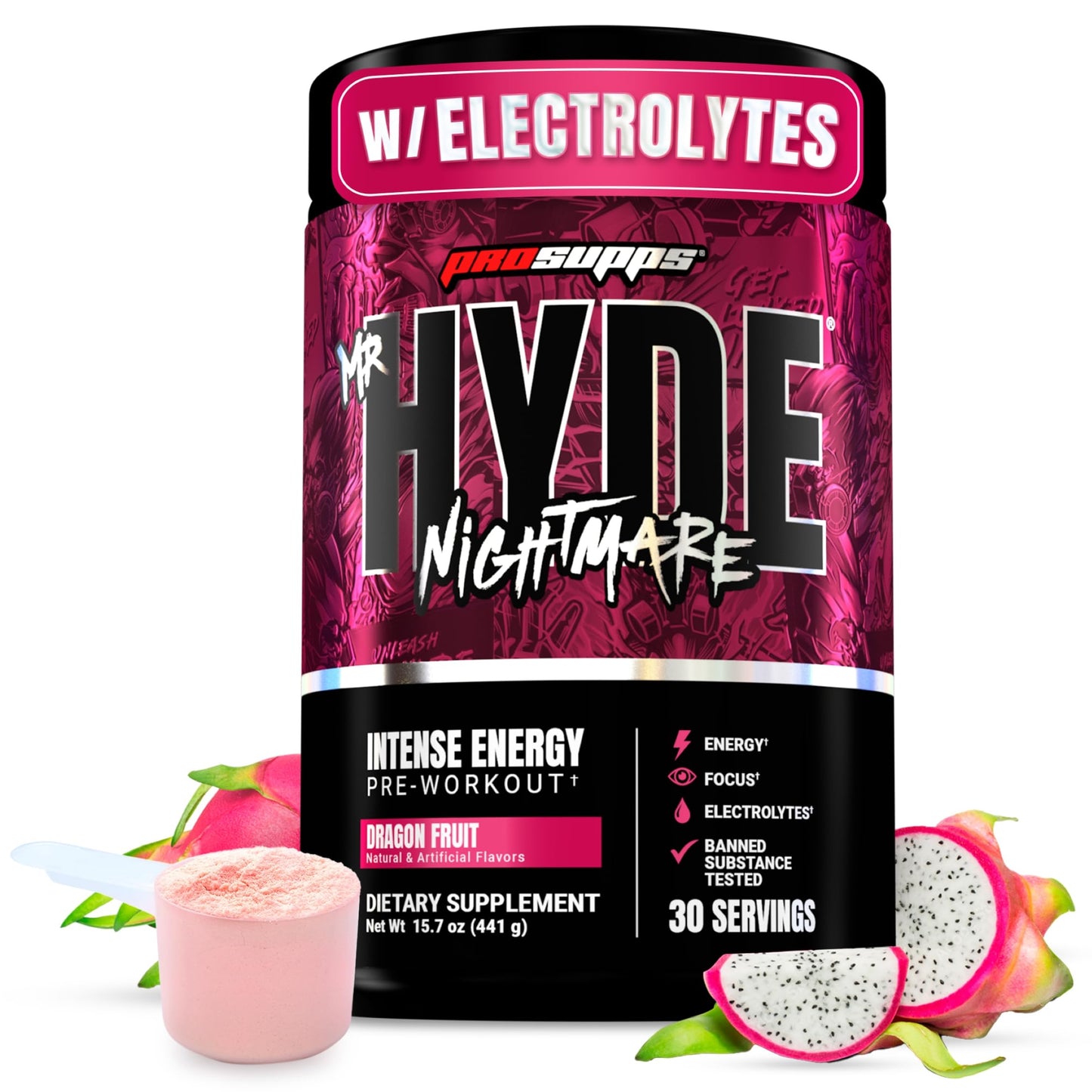 ProSupps Mr. Hyde Nightmare Pre Workout Powder with Caffeine & Beta Alanine - Preworkout for Intense Energy, Mental Focus & Performance - Gym & Fitness Supplements (Black N' Blueberry, 30 Servings)