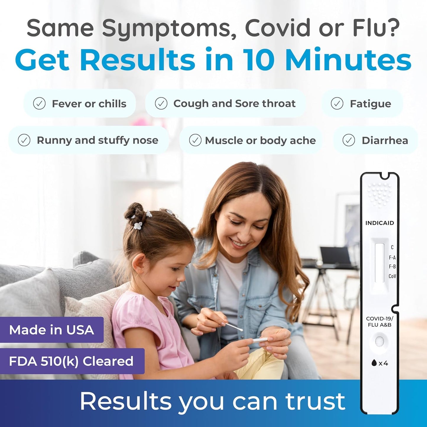 INDICAID COVID-19/Flu A&B 3-in-1 Antigen Test, Covid Flu Test Combo Kit, Accurate Results in 10 Minutes, Made in USA, 2 Tests Easy to Use at Home, School, Working Place, FSA/HSA Eligible | Covid Flu Home Test,