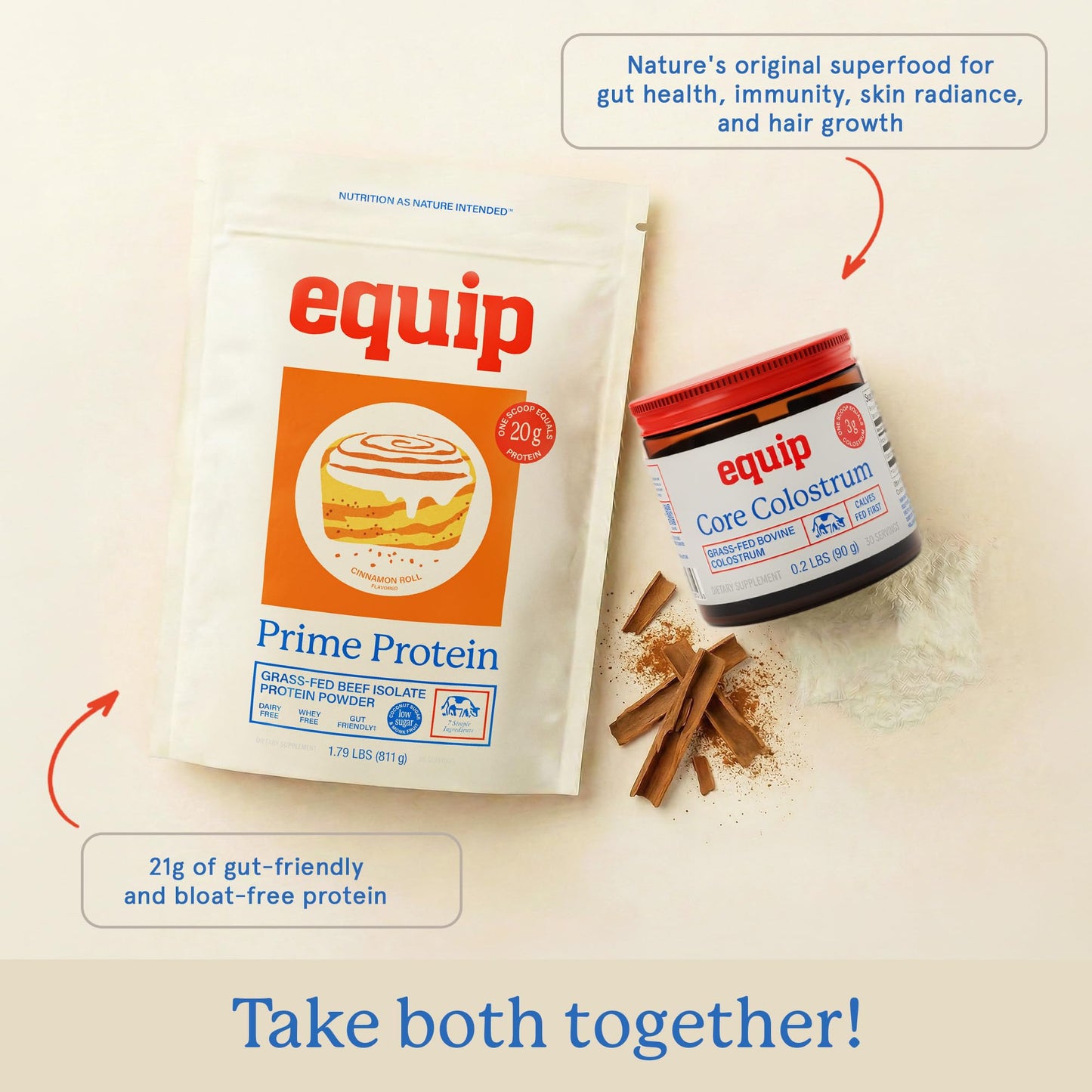 Equip Prime Chocolate Protein Powder - Gut-Friendly, No Sugar Protein Shake Powder with Grass-Fed Beef & Natural Collagen - Rich & Creamy Mix - 21g Per Serving - Whey & Dairy-Free (30 Scoops)