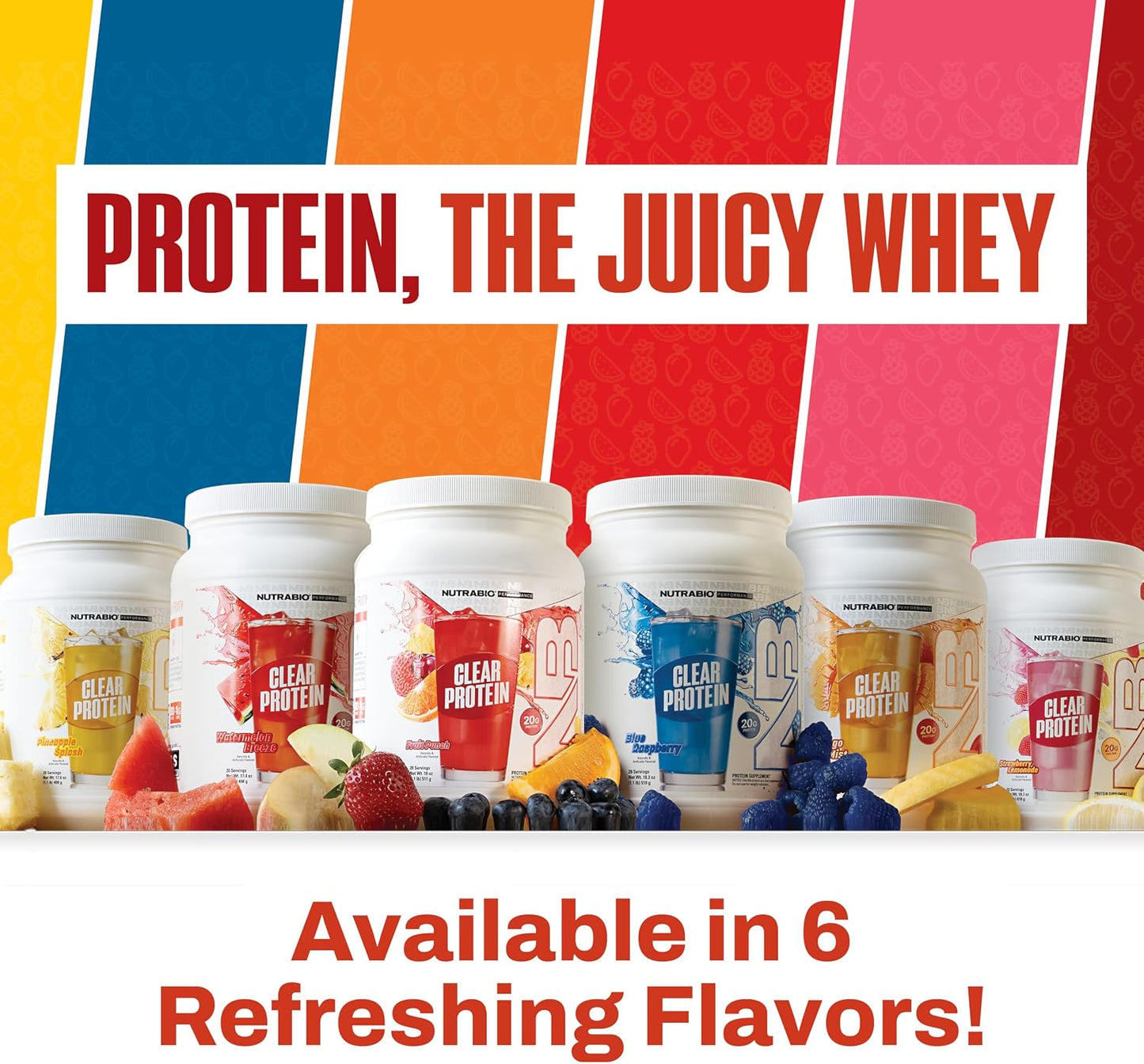 NutraBio Clear Protein Powder, Fruit Punch - 20 Servings, 20g Clear Whey Protein Isolate, 0 Sugar, 0g Lactose, Refreshing Fruit Flavors, GLP1 Support - Bone Health - Muscle Post Workout Recovery