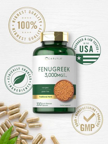 Carlyle Fenugreek Capsules | 300 Count | Non-GMO & Gluten Free Extract | Fenugreek