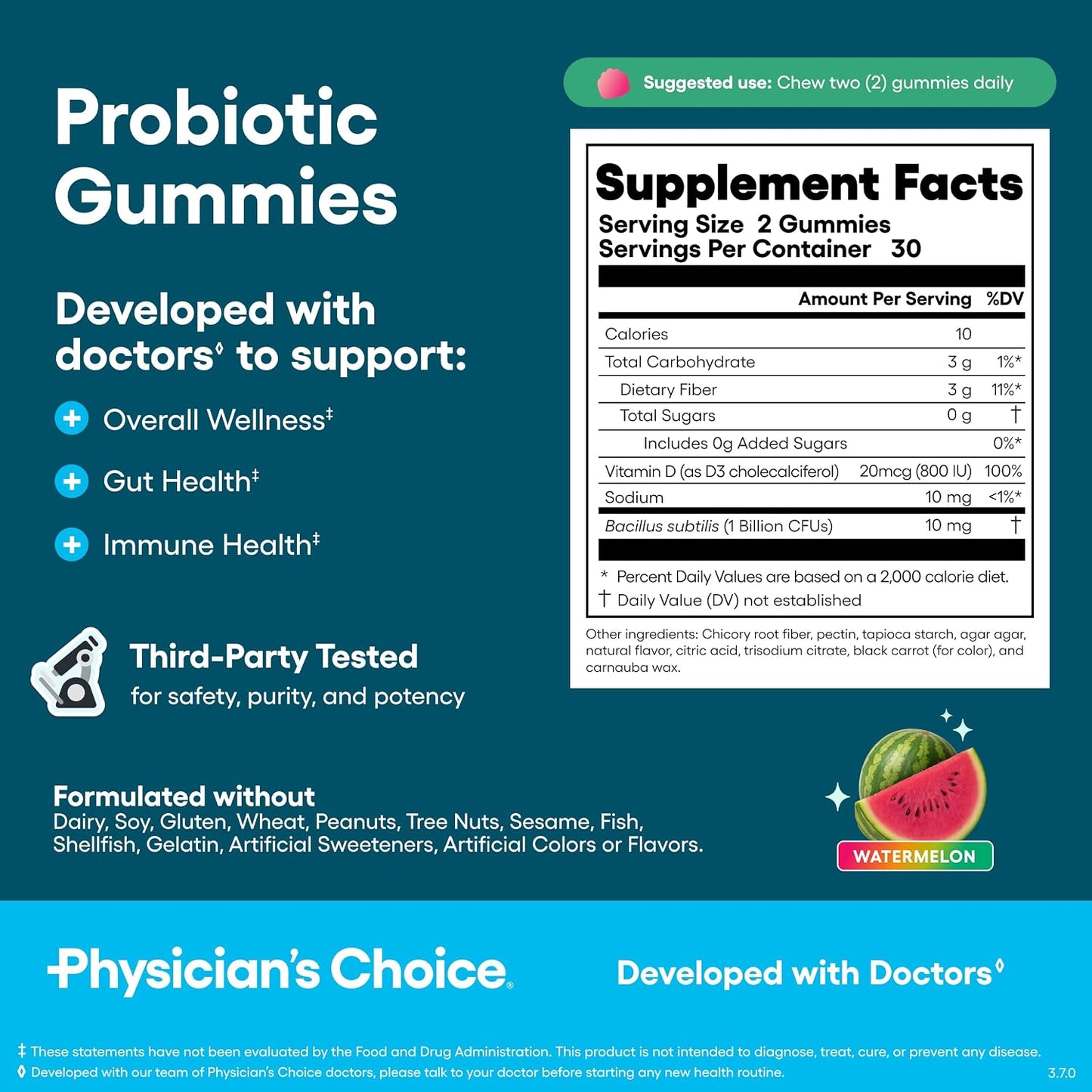 Physician's CHOICE Gut Gummy Bundle: Probiotic Gummies + Fiber Gummies - No Sugar Added & Vegan - Supports Digestive Health & Regularity for Women and Men