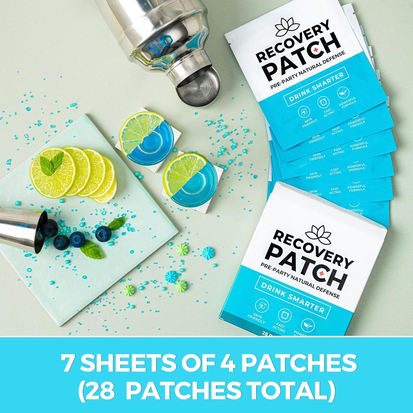 Party Treats Recovery Patches 28 Pack - Wake Up Refreshed & Energized | 100% Natural Ingredients Patch, Individually Wrapped, Skin-Friendly & Waterproof, Enhanced Morning Formula