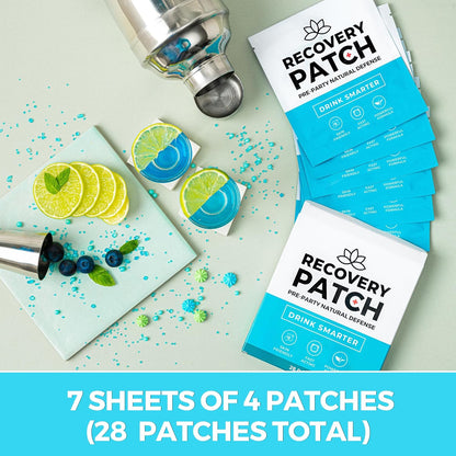 Party Treats Recovery Patches 28 Pack - Wake Up Refreshed & Energized | 100% Natural Ingredients Patch, Individually Wrapped, Skin-Friendly & Waterproof, Enhanced Morning Formula