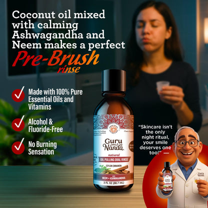 GuruNanda Cinnamon Oil Pulling Mouthwash with Neem & Ashwagandha, 16oz