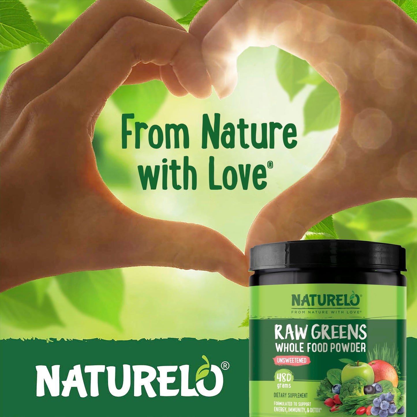 NATURELO Raw Greens Superfood Powder 480 Grams, Mixed Berry - Supports Energy, Immunity and Detox - Includes Spirulina, Wheat Grass and Organic Greens for Whole Food Nutrition