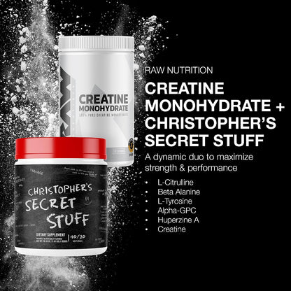 RAW Nutrition Creatine Monohydrate & Thavage (Tastes Like Winning) Pre-Workout Powder Bundle
