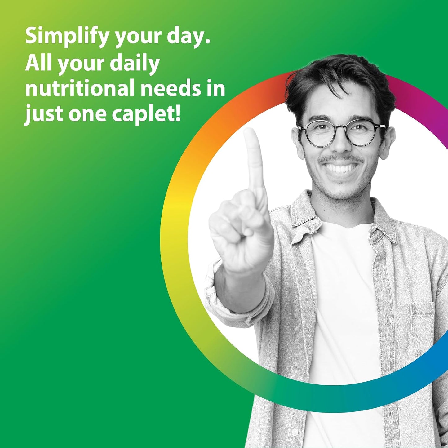 Rainbow Light Mens Multivitamin One + | 150 Caplets | Supports Cellular Energy & Immune Health | with Vitamins C, D, and Zinc | Real Food Nutrients, Digestive Enzymes & Probiotics