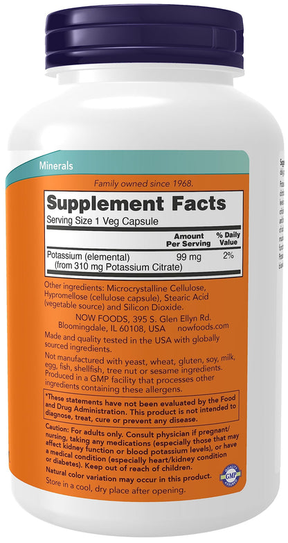 NOW Potassium Citrate 99 mg,180 Capsules