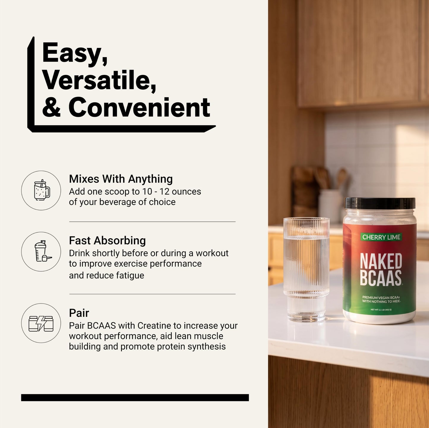 NAKED BCAAs Amino Acids Powder, Only 1 Ingredient, Pure 2:1:1 Formula, Vegan Unflavored Branched Chain Amino Acids, Instantized All Natural BCAA Supplement - 500 Grams, 100 Servings