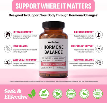 Hormone Harmony for Women – Natural Hormonal Balance Support for Menopause | Perimenopause, Menopause, Hot Flashes, Mood Swings, Cravings, Bloating Relief, 60 Capsules