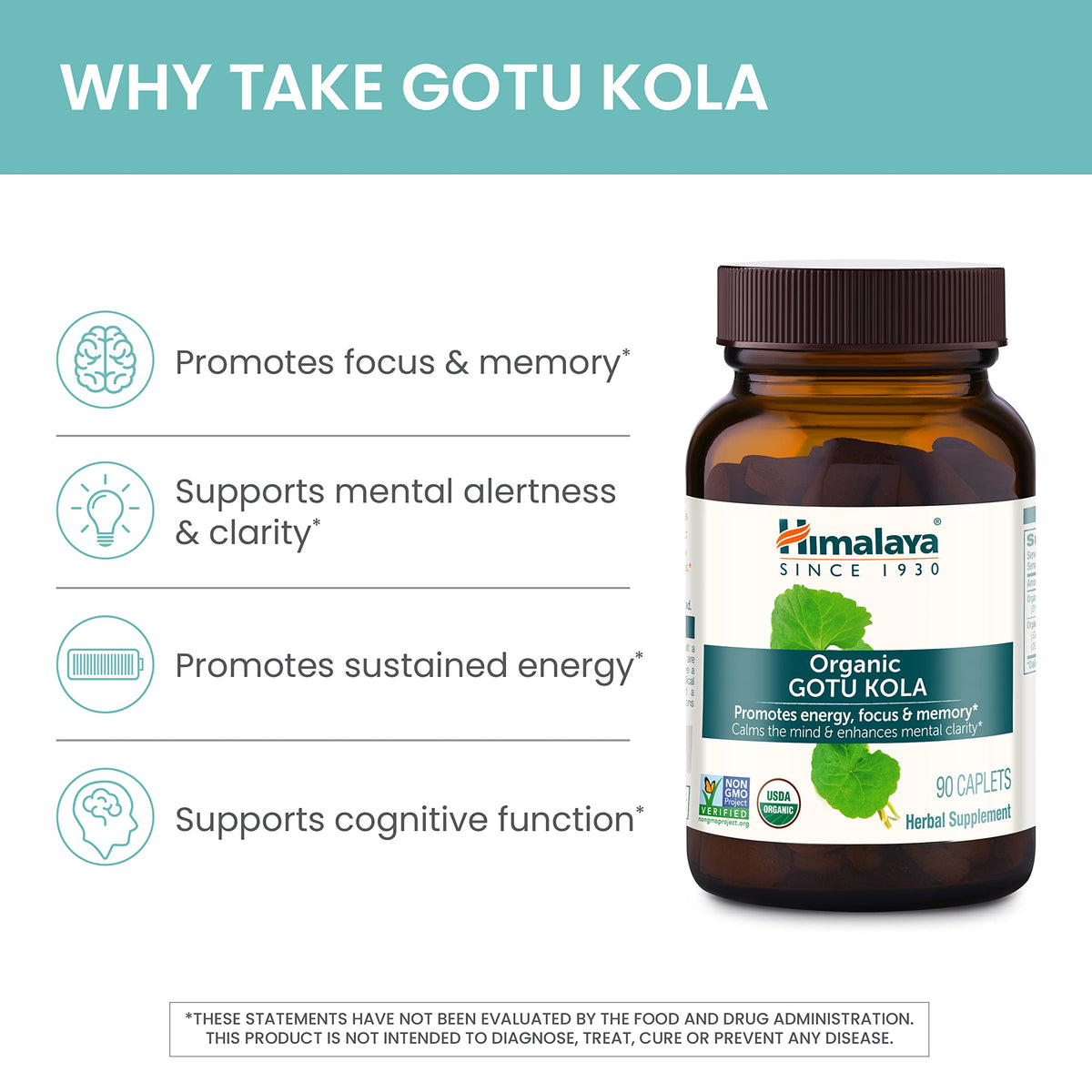 Himalaya USDA Organic Gotu Kola Capsules with Adaptogens, 650 mg,90 Caplets