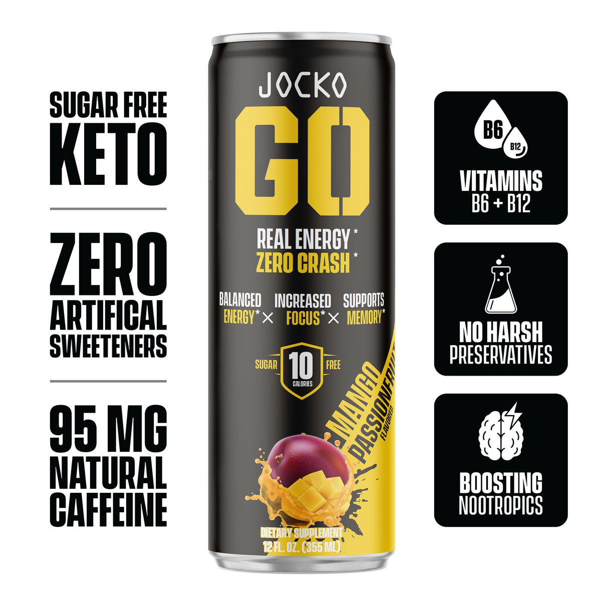 Jocko GO Energy Drink - KETO, Vitamin B12, Vitamin B6, Electrolytes, L Theanine