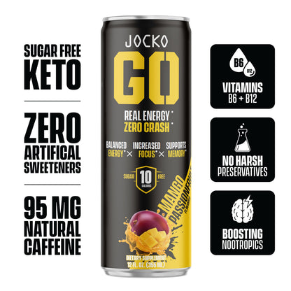 Jocko GO Energy Drink - KETO, Vitamin B12, Vitamin B6, Electrolytes, L Theanine