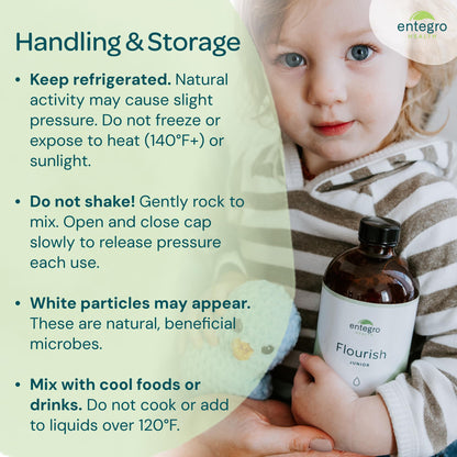 ENTEGRO Flourish Junior Liquid Probiotic & Postbiotic Supplement, Plastic | 11 Live Cultures, Gut & Digestive Health For Women, Men & Kids, Organic, Vegan, Allergen Free, Non-GMO, USA Made, 16 fl oz