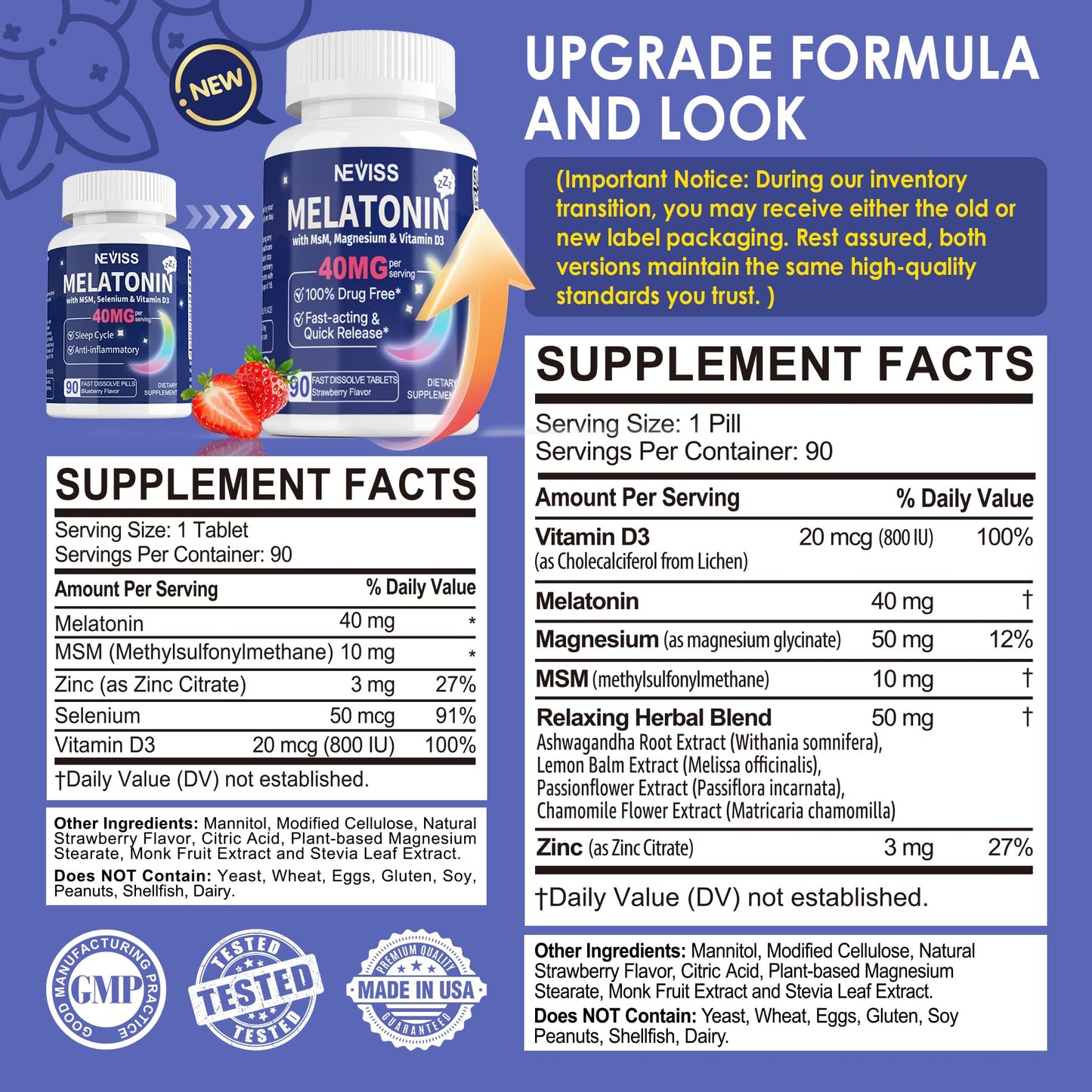 NEVISS Melatonin 50 mg for Adults - Extra Strength 9-in-1 Fast Dissolve Sublingual - High Dose with Magnesium Glycinate, Vitamin D3, Ashwagandha, Lemon Balm, Chamomile, Sugar Free,Vegan 120 Tablets