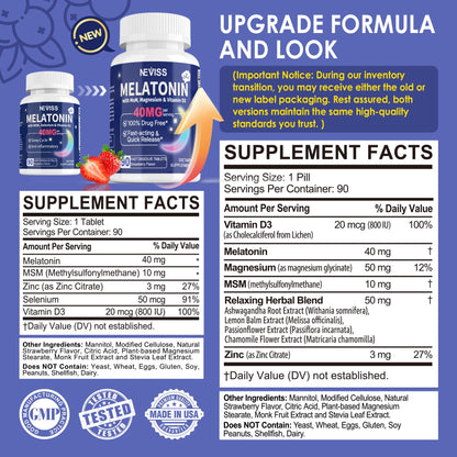 NEVISS Melatonin 50 mg for Adults - Extra Strength 9-in-1 Fast Dissolve Sublingual - High Dose with Magnesium Glycinate, Vitamin D3, Ashwagandha, Lemon Balm, Chamomile, Sugar Free,Vegan 120 Tablets