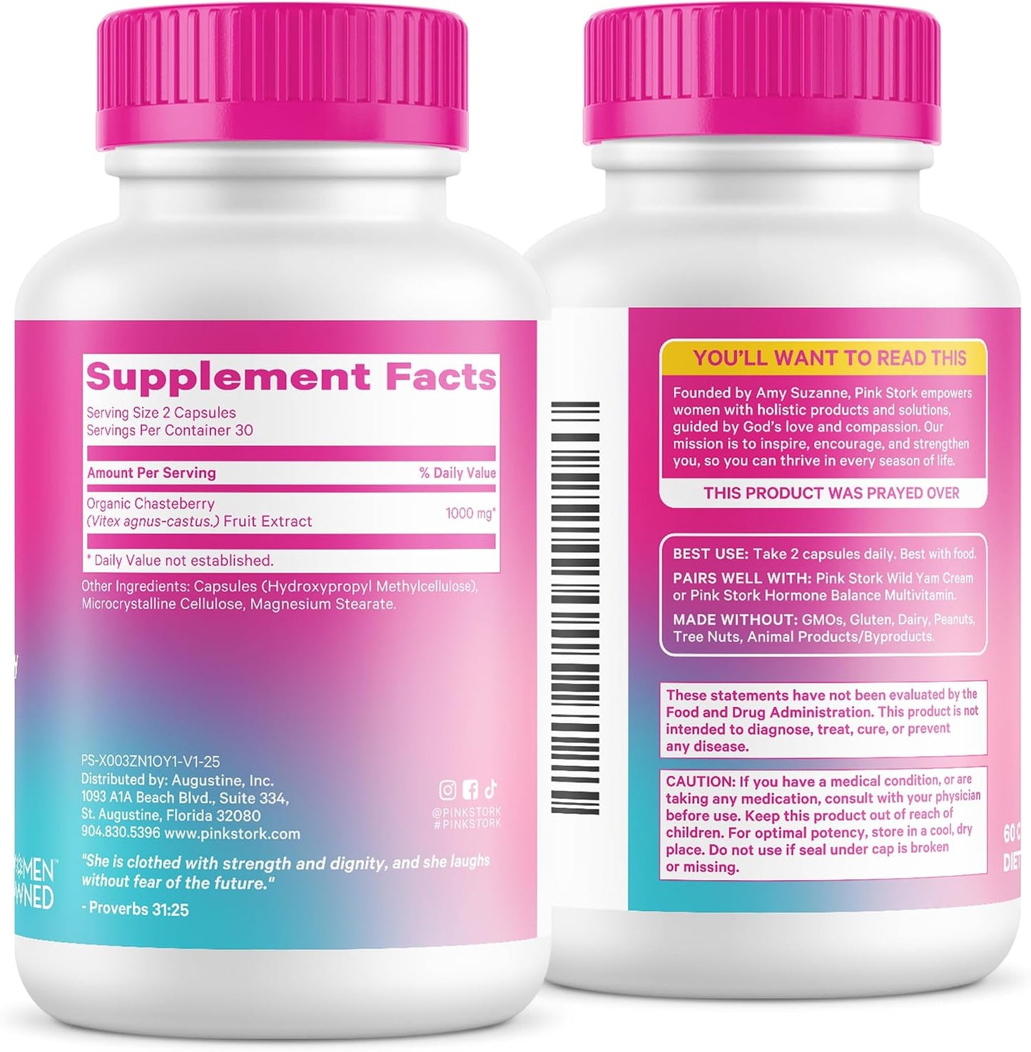 Pink Stork Organic Vitex, 1000 mg, 60 Vegan Capsules | Chaste Tree Berry, Plant-Based Support, Perimenopause & Hormonal Harmony, Supports Cycle Regularity & Hormone Balance