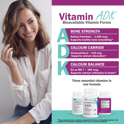 NatureGenX ADK Vitamin Supplement – Vitamins A, D3 & K2 MK-7 for Bone Health & Calcium Absorption – Gluten-Free, Non-GMO, Soy-Free – 60 Capsules (2-Month Supply) | For Bone Health & Calcium Absorption - Immune Support, Gluten-Free, Non-GMO, Soy-Free - 60