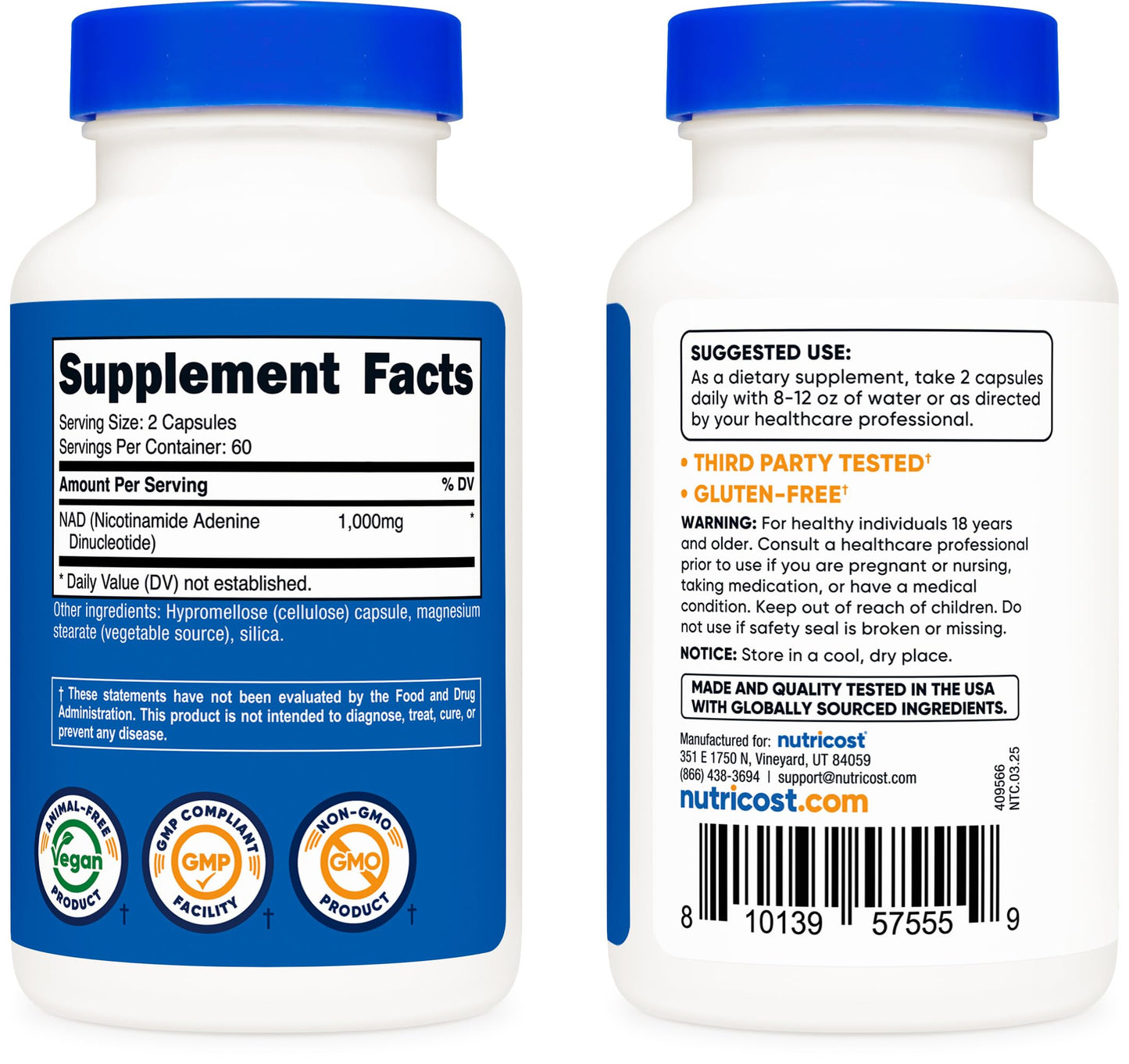 Nutricost NAD+ Supplement 1,000mg per Serving, 120 Capsules, 60 Servings | Nicotinamide Adenine Dinucleotide, Gluten-Free, Vegan