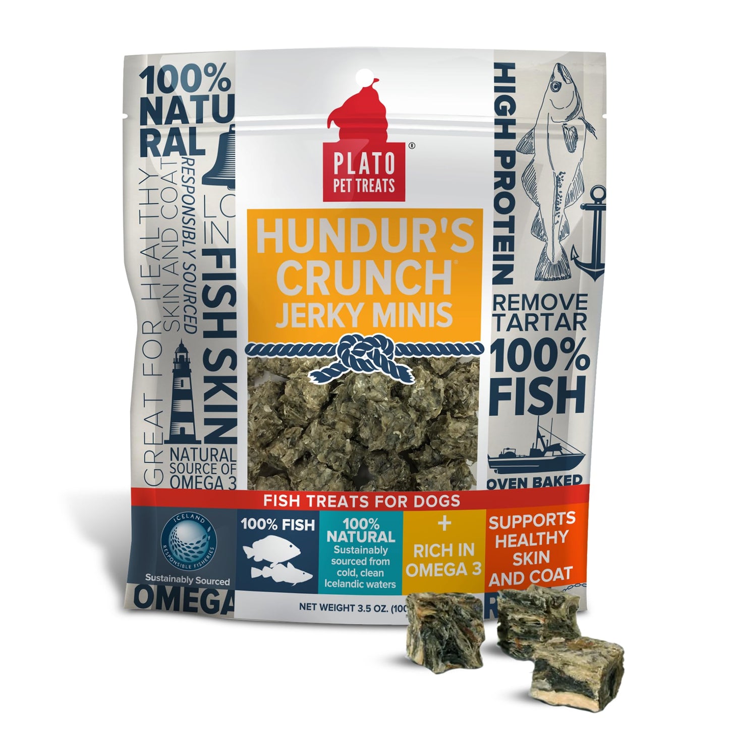 Plato Single Ingredient Wild-Caught Cod Skin Bites Dog Treats, Air-Dried Omega-Rich Skin & Coat Support, 10 oz