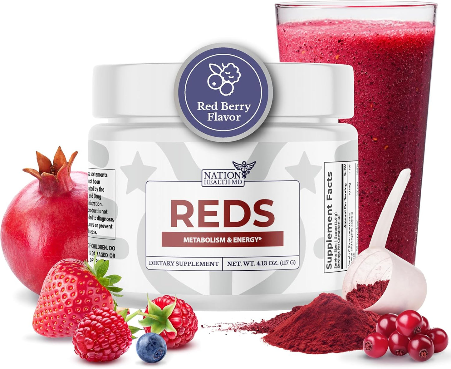 Reds Superfoods Powder for Energy, Metabolism & Gut Health | 39 Superfoods, Antioxidant-Rich Red Powder Superfood, Probiotics & Digestive Enzymes. 30 Days Supply