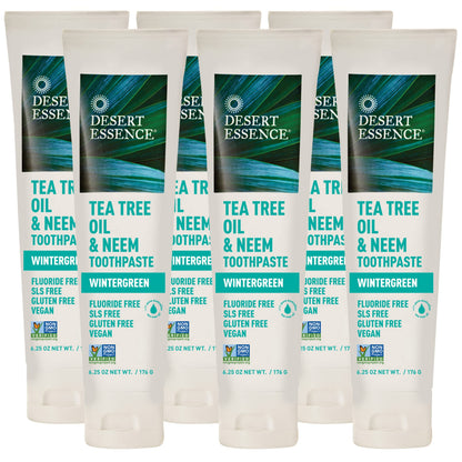 Desert Essence Tea Tree Oil Toothpaste - Mint - 6.25 Ounce - Refreshing Taste - Deep Cleans Teeth & Gums - Helps Fight Plaque - Sea Salt - Pure Essential Oil - Baking Soda - Promotes Healthy Mouth