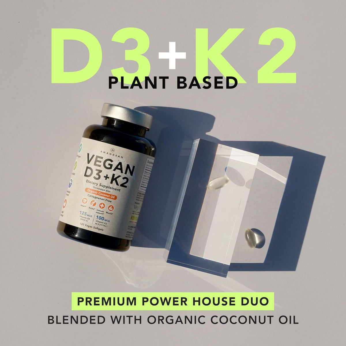 AMANDEAN Premium Magnesium Complex, Vegan Omega 3, Vegan D3+K2 Bundle. Plant-Based Immune Support. Algae DHA & EPA. Quality Sleep, Focus & Mood. Support Healthy Heart, Brain, Joints & Eyes