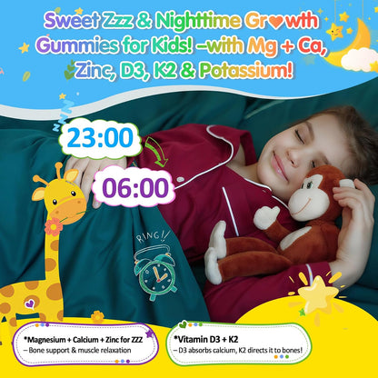 Kids 4+ Magnesium + Saffron Sleep Gummies, Relax Happy Filled Gummy, Bedtime Calcium Zinc, Mineral + Multivitamin Gummies, Melatonin Free | Vitamin D3 K2 | Bone, Only Need 1 Gummy - Sweet Dream Magic