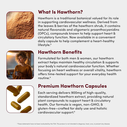 Vital Peak® Hawthorn Peak 900 mg - Supports Heart & Cardiovascular Health - Hawthorn Berry Leaf Extract Supplement - Promotes Overall Wellness - Vegan, Gluten Free, Dairy Free, Non-GMO - 60 Capsules
