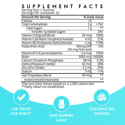 SugarbearPro Hair Vegan Vitamin Gummies for Luscious Hair with Biotin, Vitamin E, Folic