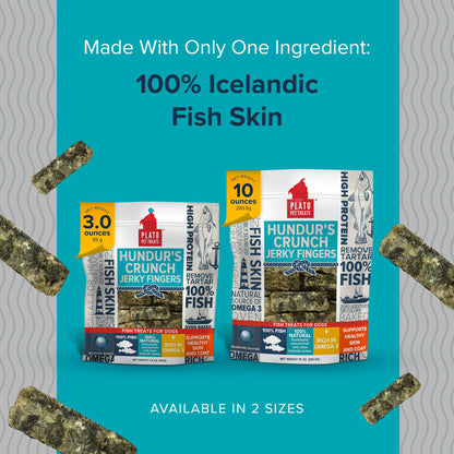 Plato Single Ingredient Wild-Caught Cod Skin Bites Dog Treats, Air-Dried Omega-Rich Skin & Coat Support, 10 oz
