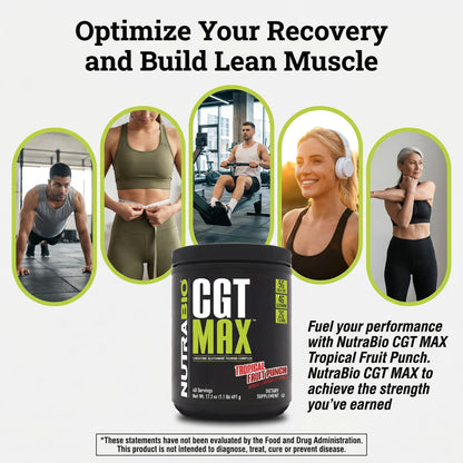 NutraBio CGT-MAX Powder- Creatine, Glutamine and Taurine to Support Muscle Recovery and Strength - 40 Servings - Unflavored