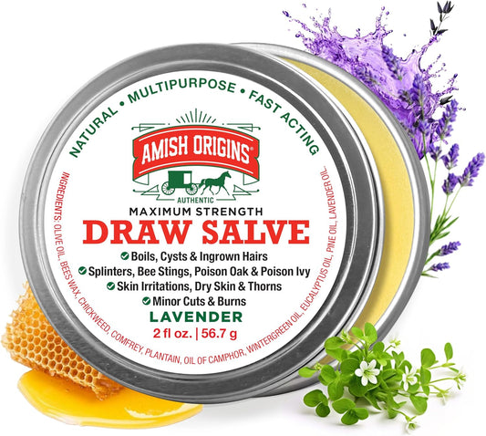 Amish Origins Drawing Salve Ointment for Boil Treatment, Maximum Strength Fast Acting Draw Salve for Splinters, Bee Stings, Anti Itch Cream, Poison Ivy Oak Relief, 2 oz
