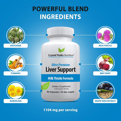 Liver Support Formula - 22 Herbs Support Supplement: Milk Thistle Extract, Silymarin, N-Acetyl Cysteine, Beetroot, Artichoke, Dandelion, Chicory. 60 Capsules 30 Day Supply