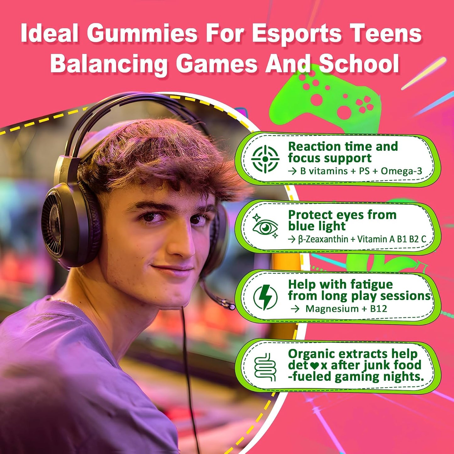 Nextdia Multivitamin Gummies with Iron for Teen Boys Girls 12-17, Kids/Children & Teenagers Ages 10–19 Vitamins w/Omega 3, Magnesium + Zinc, Multi-Minerals for Adolescent Brain, Bone, Energy, Immune